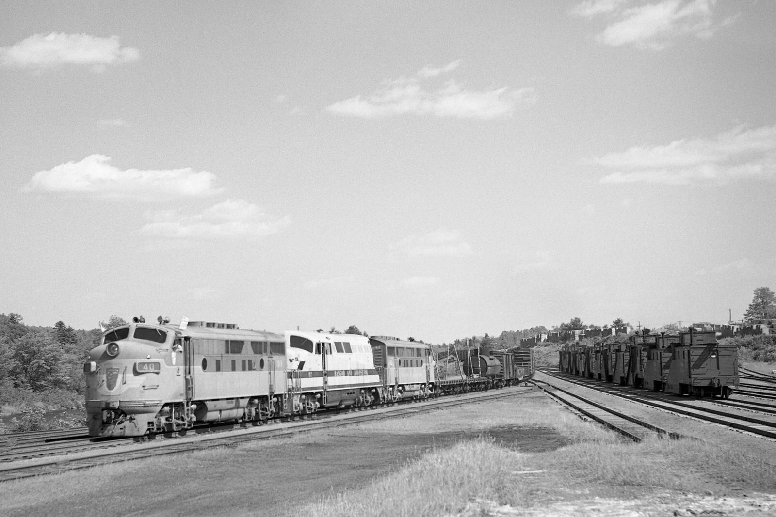 BAR 40, 57, 42 north on train #55 @ Brownville, ME on 7/17/1953. BAR 40, 57, 42 north on train #55 @ Brownville, ME on 7/17/1953.