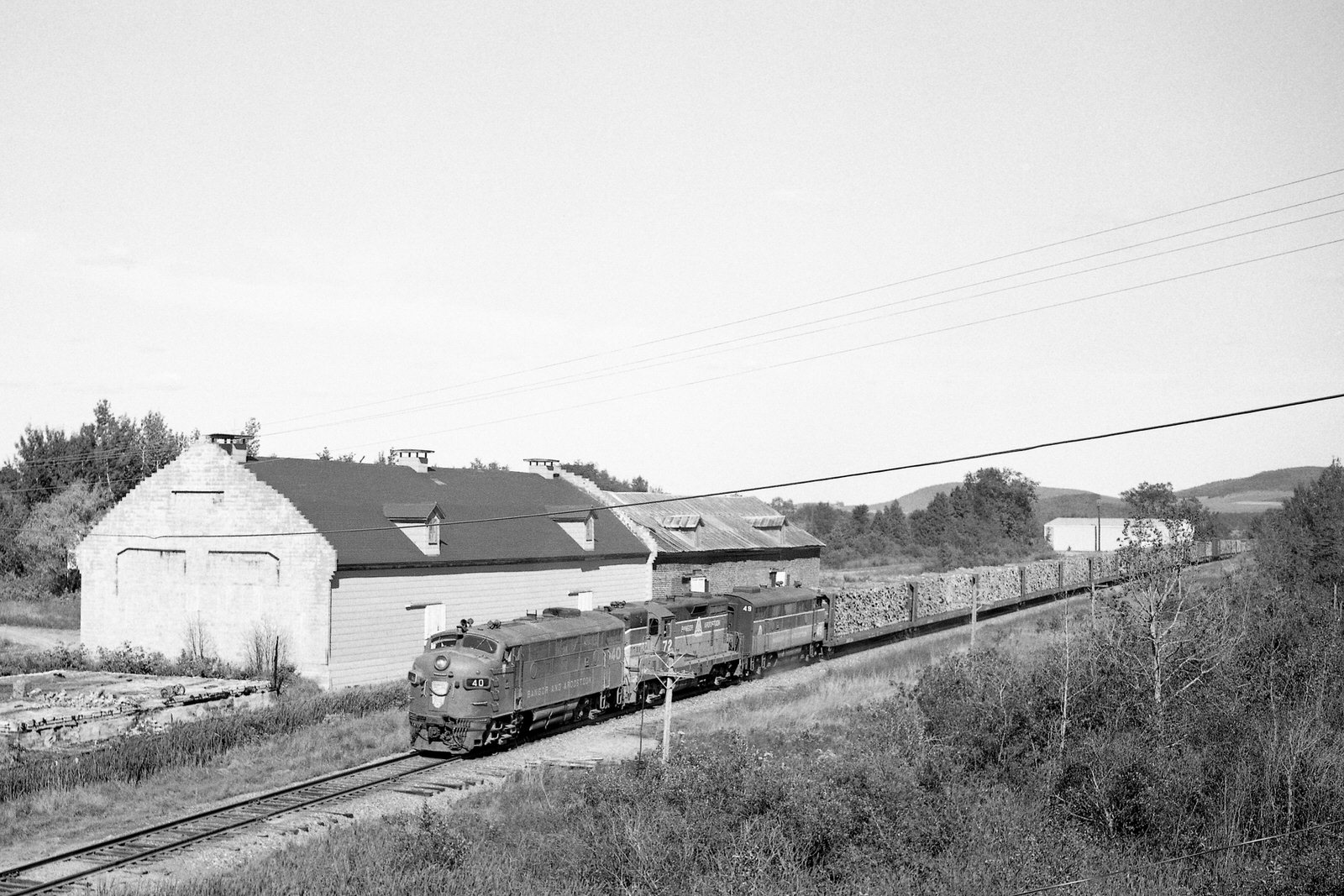 Bangor & Aroostook F3A #40, GP7 #72 & F3A #49 lead a train at Dyer Brook, Maine during the late 70's. Bangor & Aroostook F3A #40, GP7 #72 & F3A #49 lead a train at Dyer Brook, Maine during the late 70's.