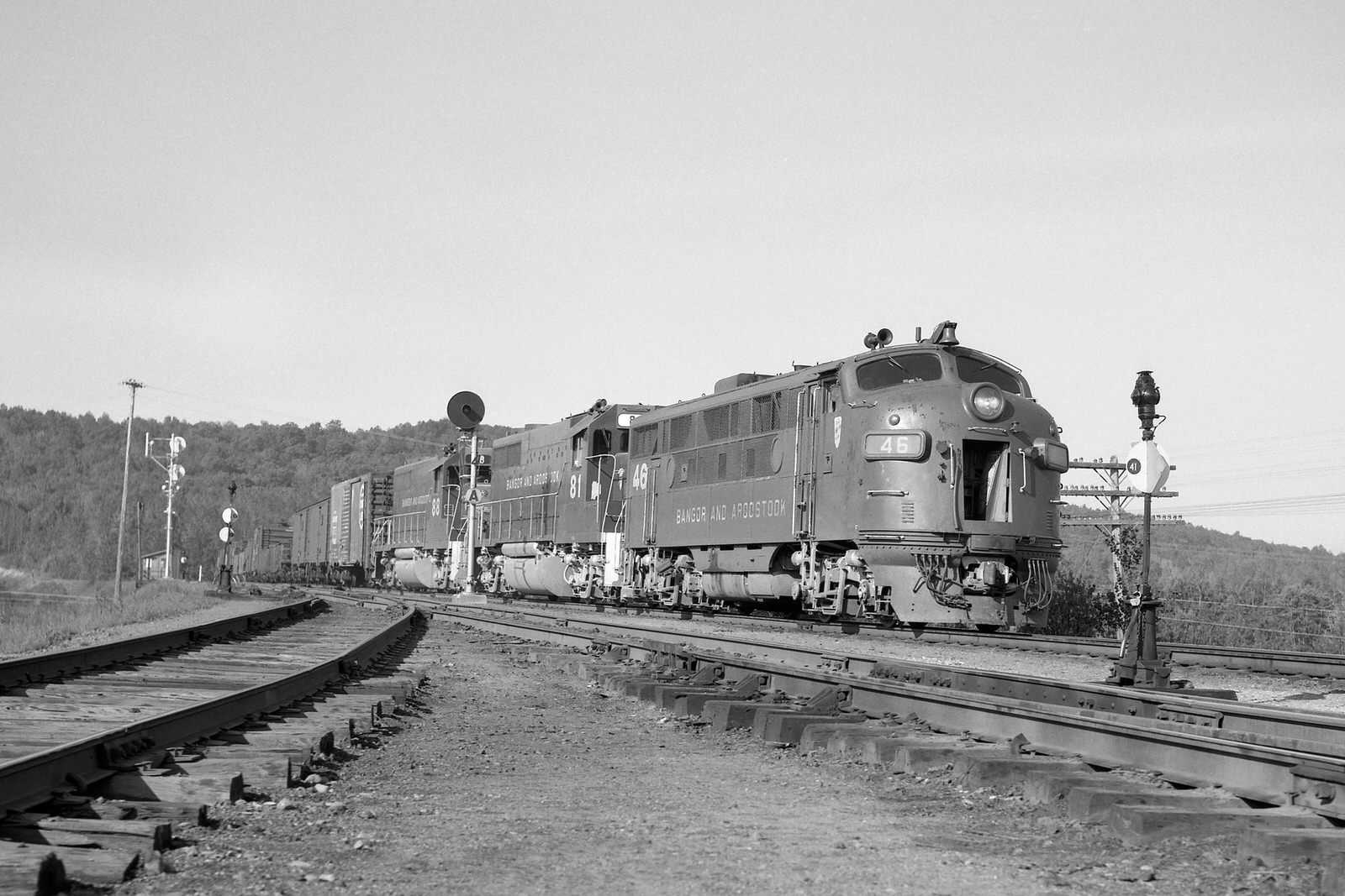 BAR 46, 81, 88 north into Millinocket Yard during 6/1968 BAR 46, 81, 88 north into Millinocket Yard during 6/1968