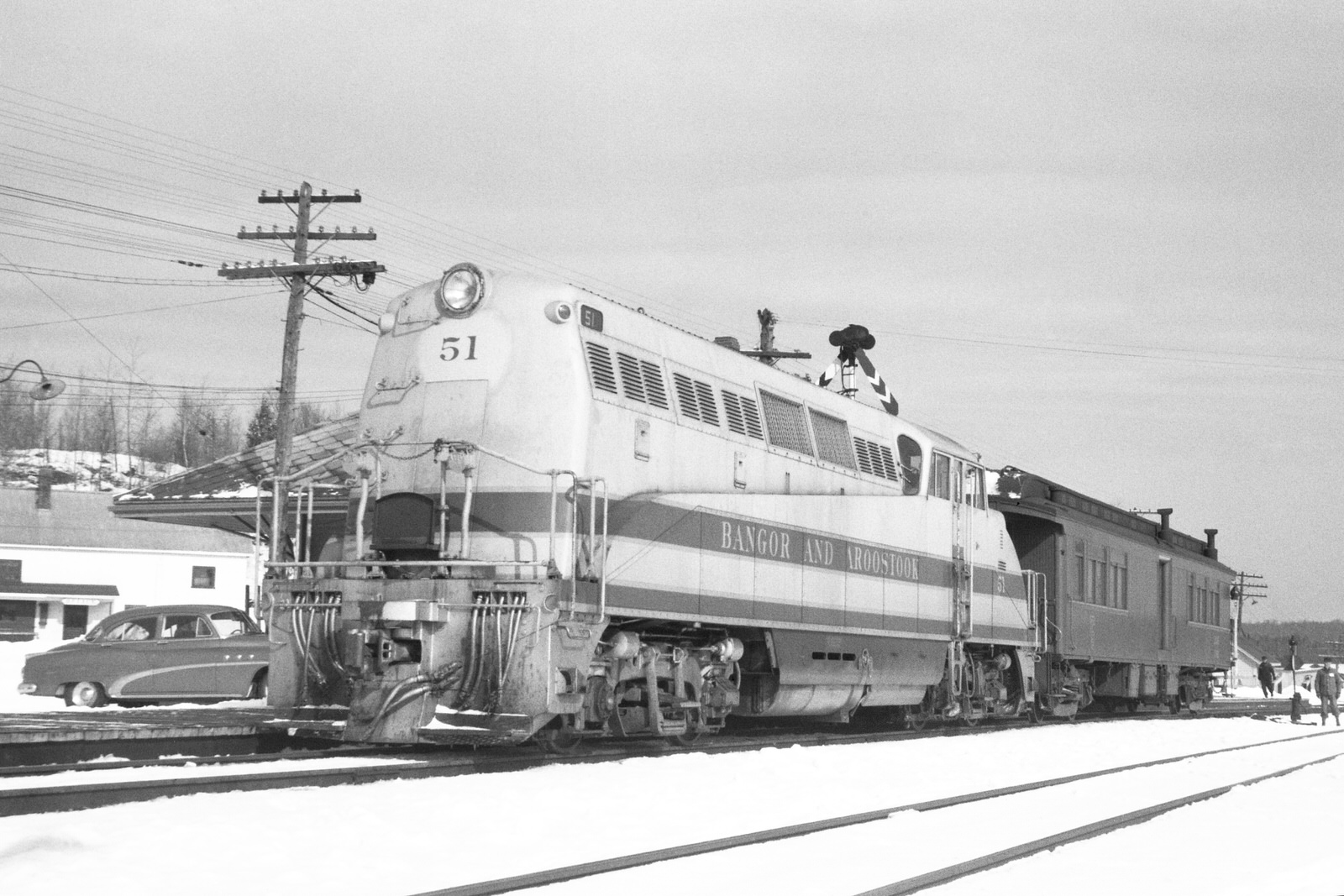 BAR BL2 #51 on train #162 @ Millinocket, ME on 2/14/1953 BAR BL2 #51 on train #162 @ Millinocket, ME on 2/14/1953