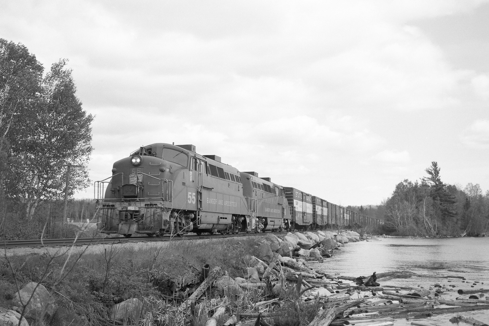 BAR BL2's #55 & 56 on the E. Millinocket Branch @ Millinocket, ME during 5/1968 BAR BL2's #55 & 56 on the E. Millinocket Branch @ Millinocket, ME during 5/1968