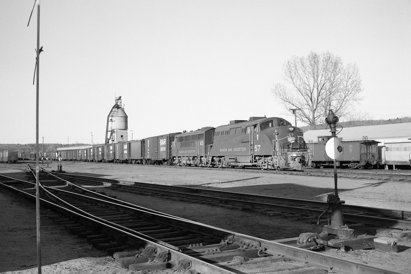 BAR BL2 #57 & F3 #45 with a freight at Millinocket, ME during MAy 1969. BAR BL2 #57 & F3 #45 with a freight at Millinocket, ME during MAy 1969.