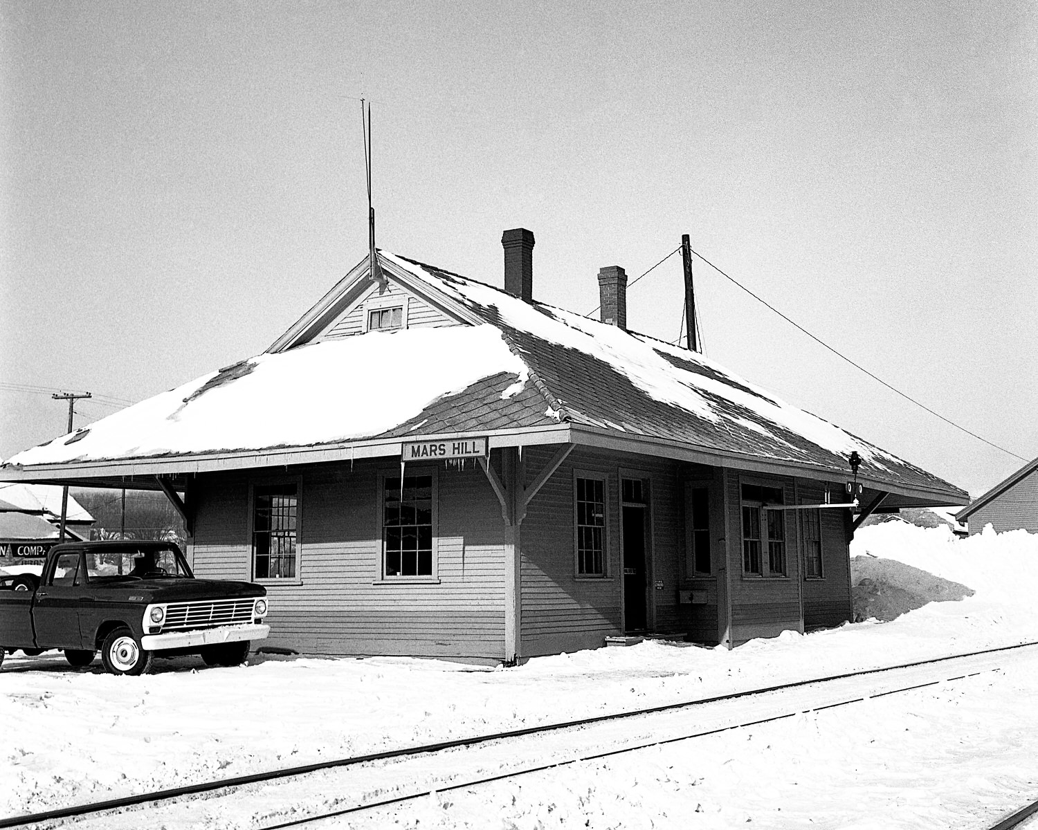 Bangor & Aroostook Mars Hill, ME Station 2/20/1967. (8x10) Bangor & Aroostook Mars Hill, ME Station 2/20/1967. (8x10)