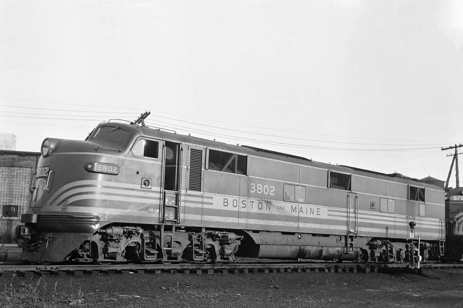 Boston & Maine E7A #3802 at Rigby Yard in South Portland, Maine on September 17, 1955. (8x12) Boston & Maine E7A #3802 at Rigby Yard in South Portland, Maine on September 17, 1955. (8x12)