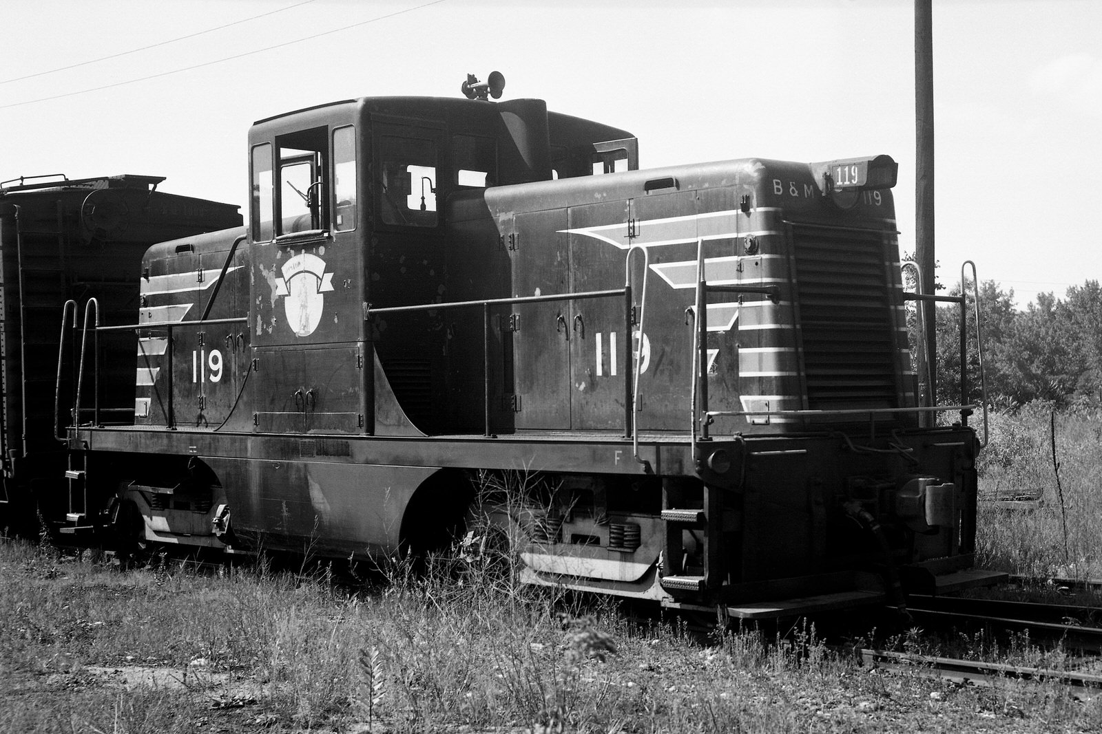 Boston & Maine 44 tonner #119 @ Bellows Falls, VT on 8/21/63. (8x12) Boston & Maine 44 tonner #119 @ Bellows Falls, VT on 8/21/63. (8x12)
