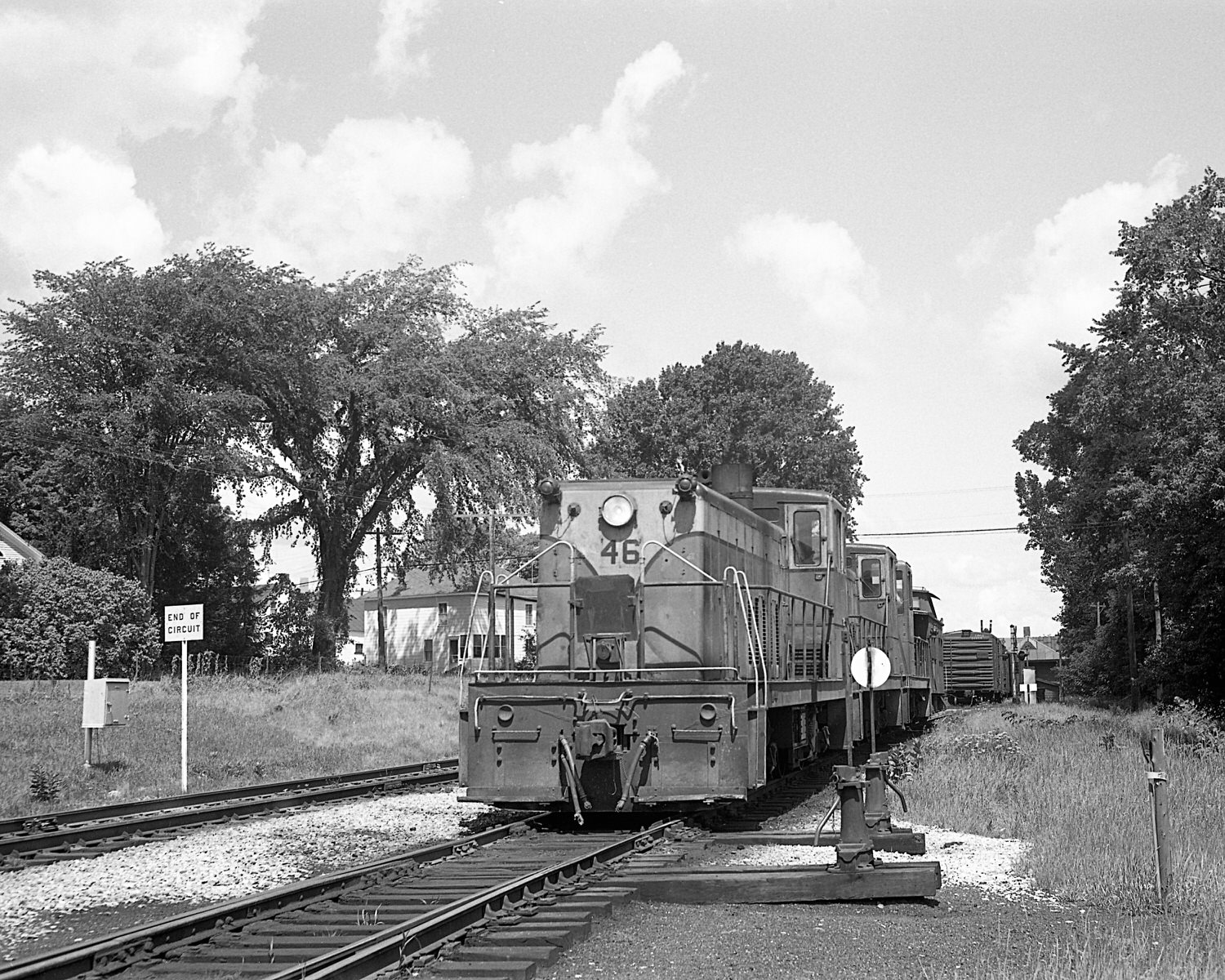 St. Johnsbury & Lamoille County Railroad 70 tonners #46, 54 & Montpelier & Barre #19 switching at StJ&LC's yard in Swanton, VT. Mid to late 1960's. (8x10) St. Johnsbury & Lamoille County Railroad 70 tonners #46, 54 & Montpelier & Barre #19 switching at StJ&LC's yard in Swanton, VT. Mid to late 1960's. (8x10)