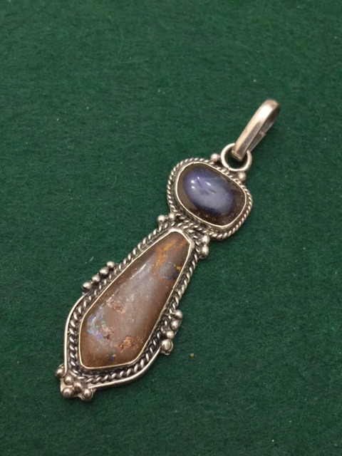 Native American Silver Lapis & Jasper Pendant-img-0