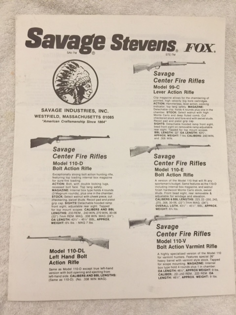 1986 SAVAGE STEVENS FOX FIREARMS BROCHURE-img-0