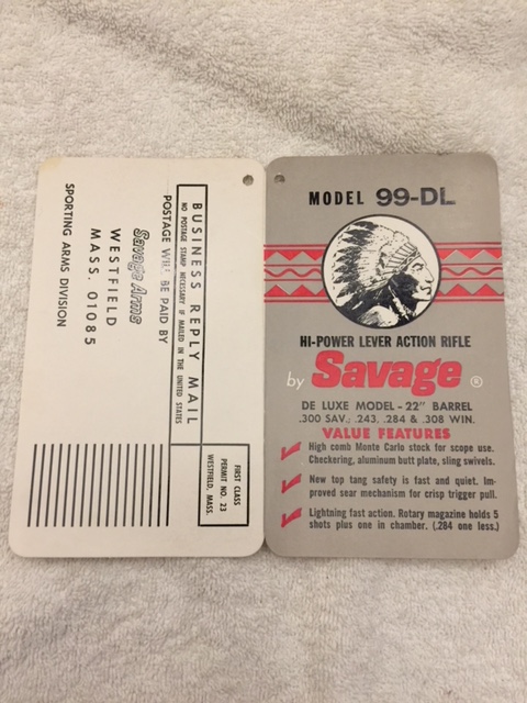 1966 SAVAGE 99-DL WARRANTY MAIL IN CARD / RARE-img-0