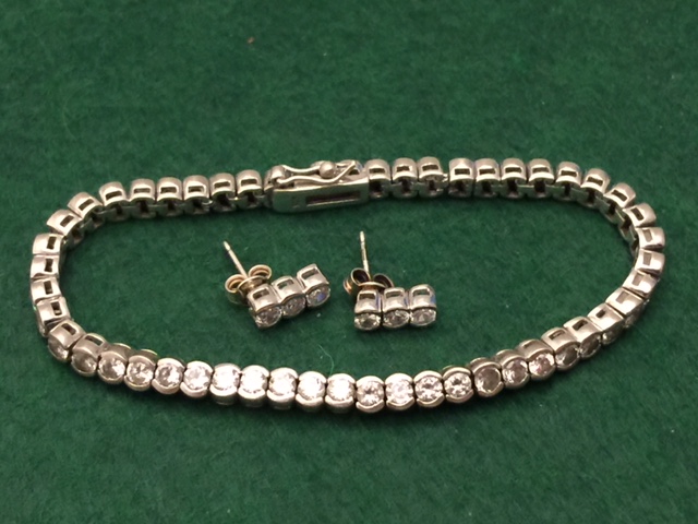 Sterling Silver CZ Bracelet with Matching Earrings-img-0