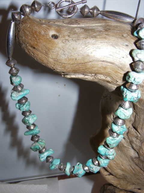 Navajo Pearl Necklace Turquoise Nuggets Sterling Silver Bench