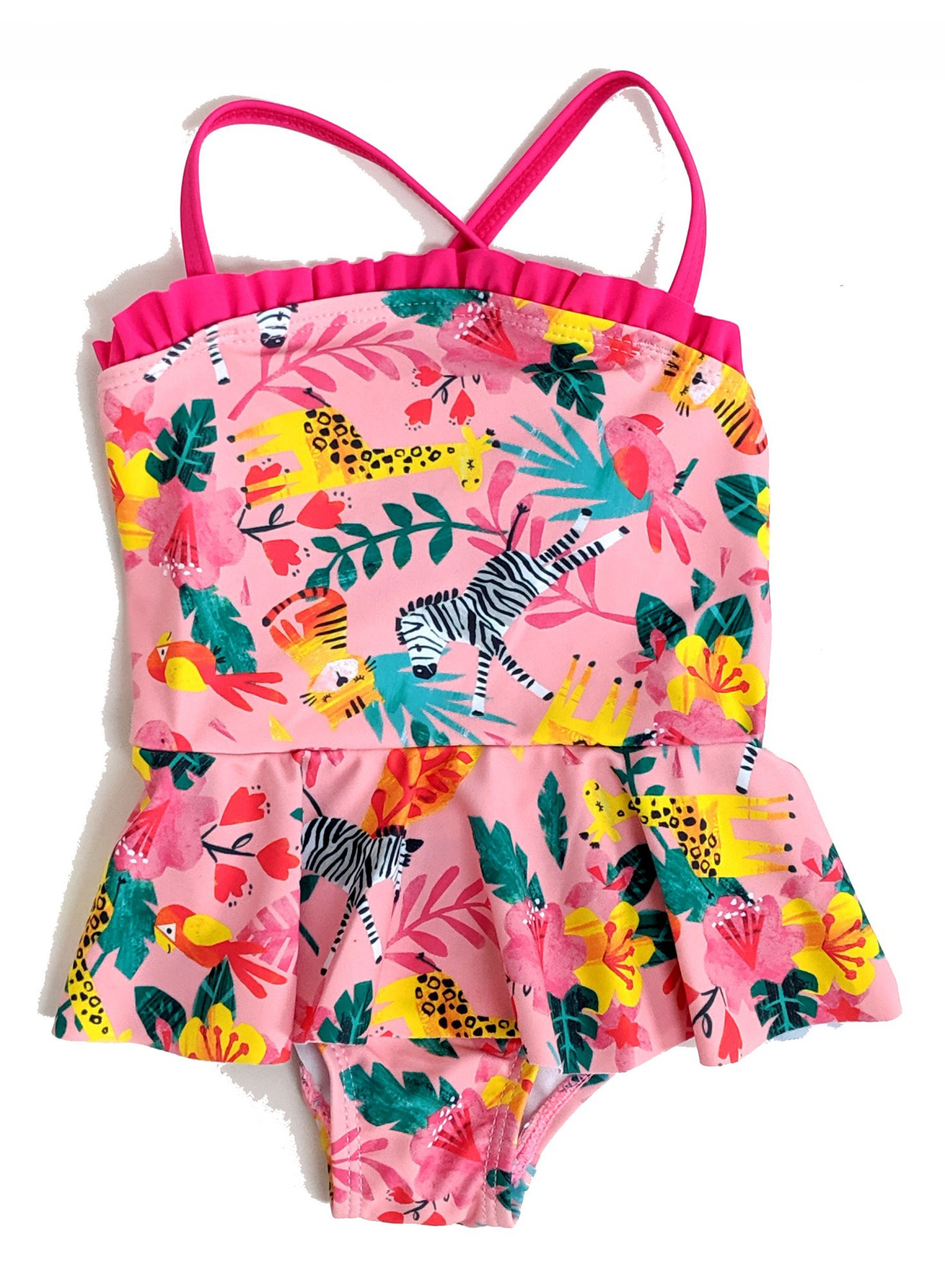 BABY GIRLS PINK TROPICAL SAFARI SKIRTED SWIMSUIT  0-3 MONTHS