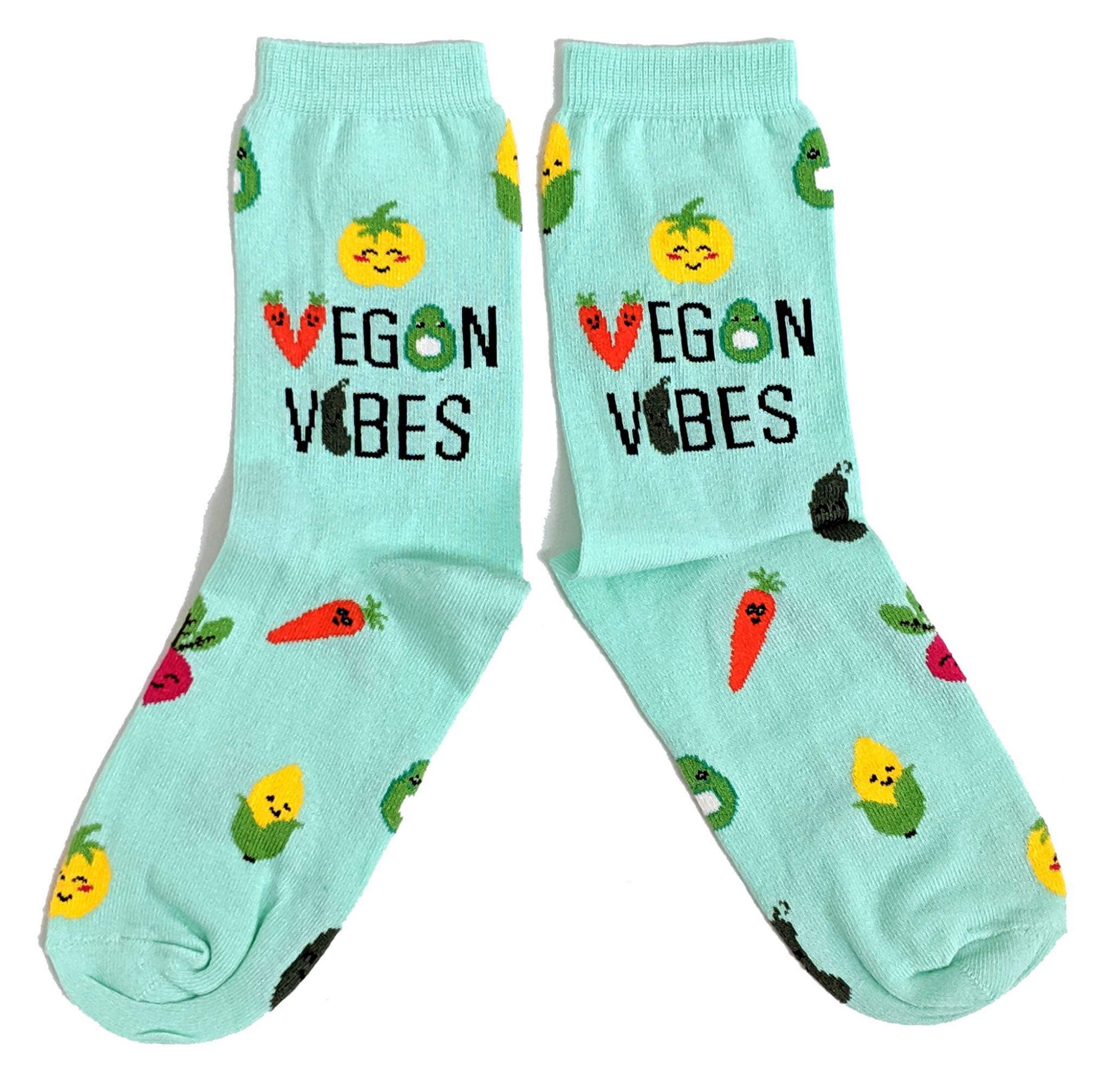 LADIES VEGAN VIBES VEGETABLES GREEN SOCKS UK SIZE 48 EUR 3742 US 610